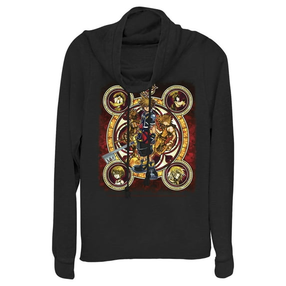 Junior's Kingdom Hearts 2 Stained Glass Art Cowl Neck Sweatshirt Black Small
