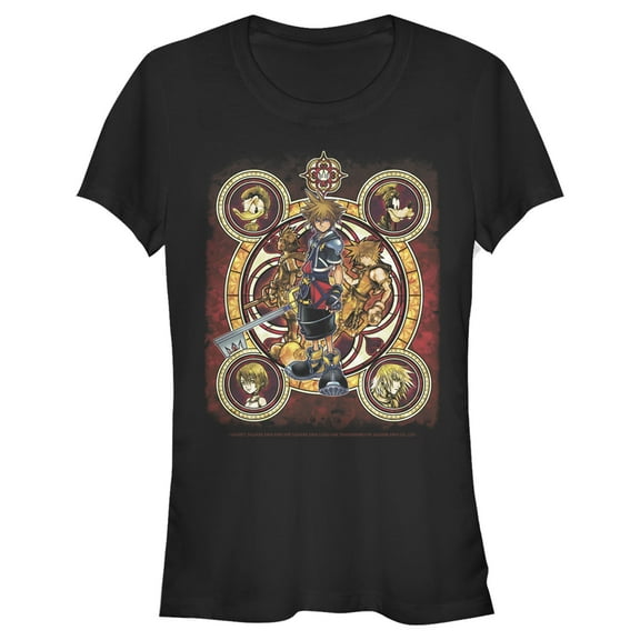 Junior's Kingdom Hearts 2 Stained Glass Art Graphic Tee Black 2X Large