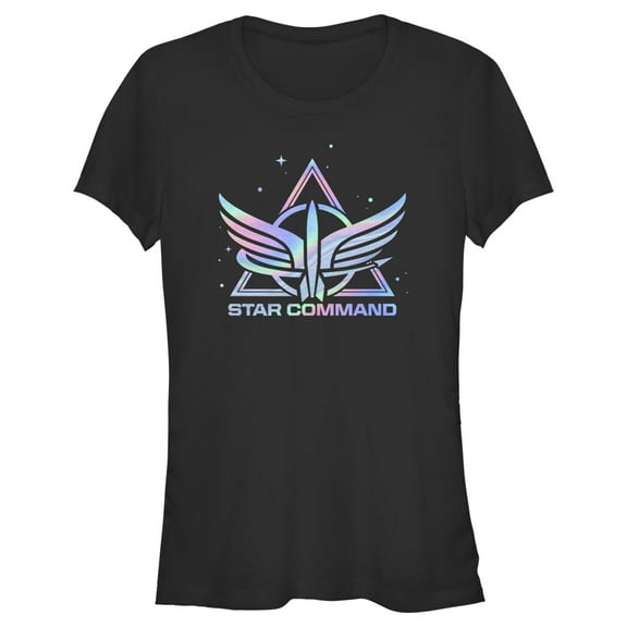 Junior's Lightyear Holographic Star Command Logo  Graphic Tee Black X Large