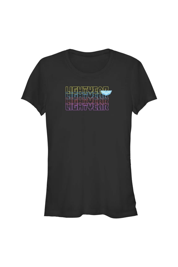 Junior's Lightyear Stacked Colorful Logo  Graphic Tee Black Large