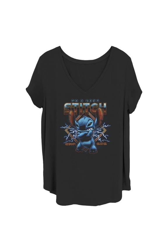 Junior's Lilo & Stitch 80s Rocker Stitch Graphic Tee Black 4X