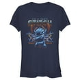 thumbnail image 1 of Junior's Lilo & Stitch 80s Rocker Stitch Graphic Tee Navy Blue 2X Large, 1 of 3
