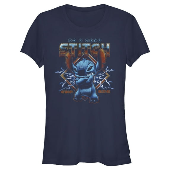 Junior's Lilo & Stitch 80s Rocker Stitch Graphic Tee Navy Blue 2X Large