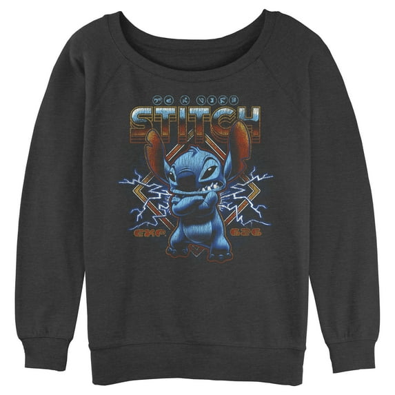 Junior's Lilo & Stitch 80s Rocker Stitch Sweatshirt Charcoal Heather 2X Large