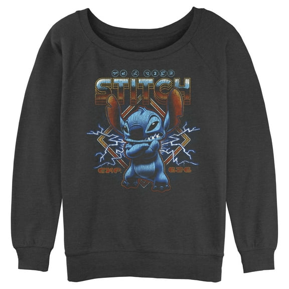 Junior's Lilo & Stitch 80s Rocker Stitch Sweatshirt Charcoal Heather X Large