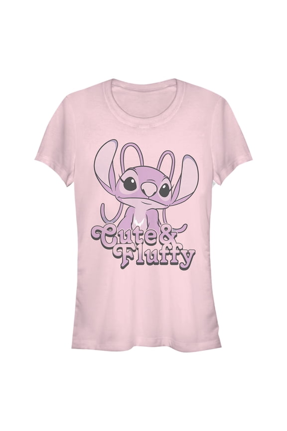 Junior's Lilo & Stitch Angel Cute & Fluffy Graphic Tee Light Pink Large