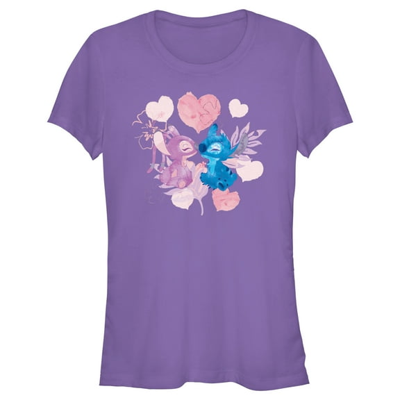 Junior's Lilo & Stitch Angel Eskimo Kiss Watercolor Graphic Tee Purple Large