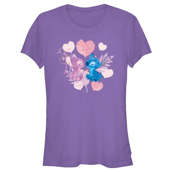 Junior's Lilo & Stitch Angel Eskimo Kiss Watercolor Graphic Tee Purple Medium