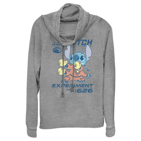 Junior's Lilo & Stitch Armed and Ready  Cowl Neck Sweatshirt Gray Heather 2X Large