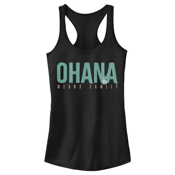 Junior's Lilo & Stitch Bold Ohana means Family Racerback Tank Top Black Small