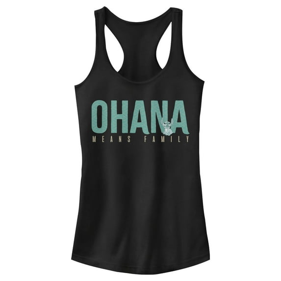 Junior's Lilo & Stitch Bold Ohana means Family Racerback Tank Top Black Small