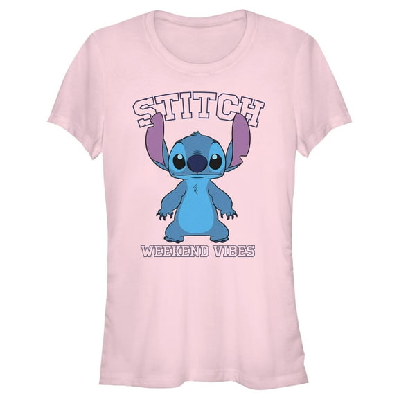 Junior's Lilo & Stitch Collegiate Weekend Vibes  Graphic Tee Light Pink Large