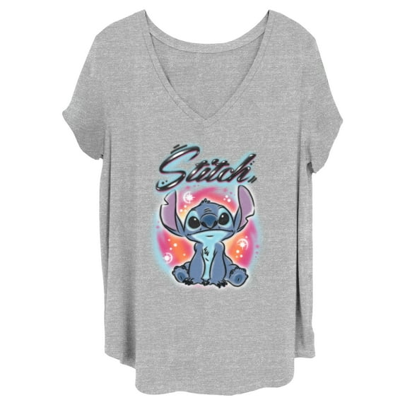 Junior's Lilo & Stitch Colorful Airbrush Graphic Tee Heather Gray 2X