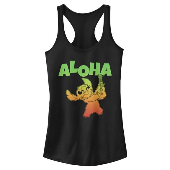 Junior's Lilo & Stitch Colorful Aloha  Racerback Tank Top Black X Large