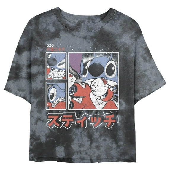 Junior's Lilo & Stitch Comic Book Panels Graphic Crop T-Shirt Black/Charcoal X Large