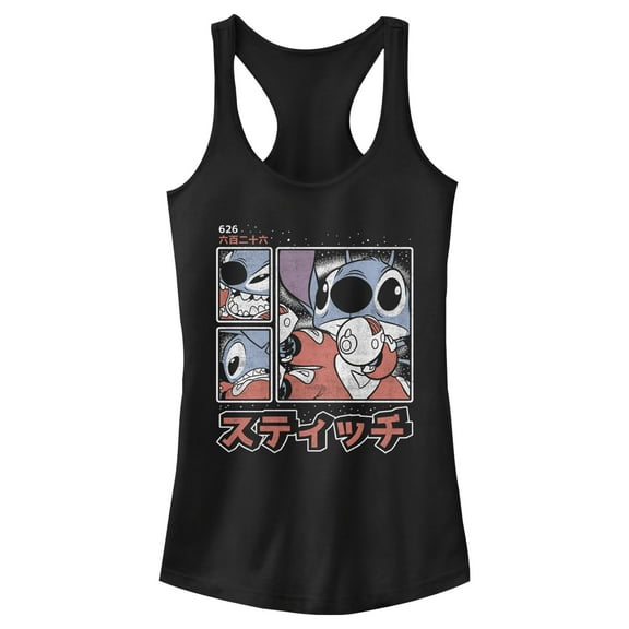 Junior's Lilo & Stitch Comic Book Panels  Racerback Tank Top Black Medium