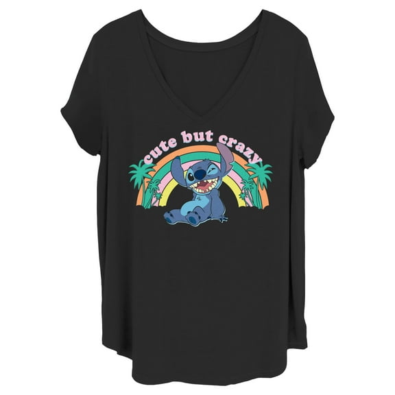 Junior's Lilo & Stitch Cute But Crazy Graphic Tee Black 1X