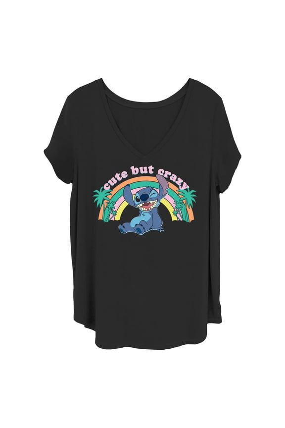 Junior's Lilo & Stitch Cute But Crazy Graphic Tee Black 2X
