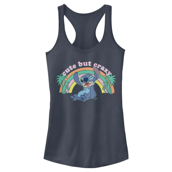 Junior's Lilo & Stitch Cute But Crazy Racerback Tank Top Indigo Small