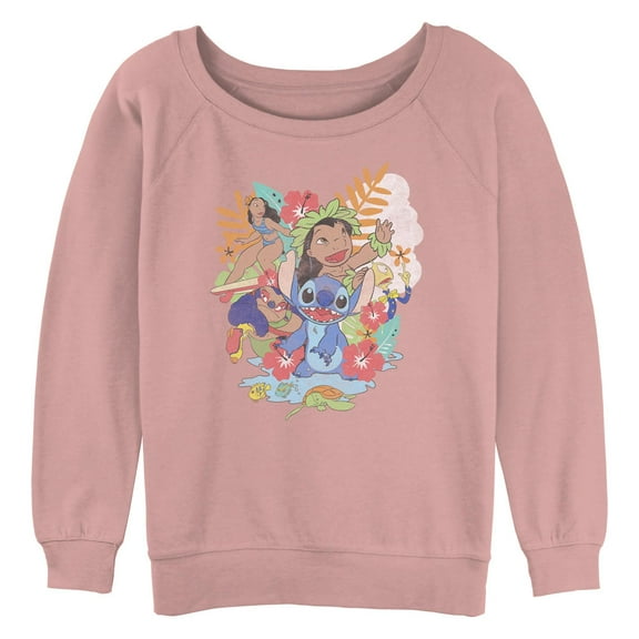 Junior's Lilo & Stitch Distressed Floral Family Sweatshirt