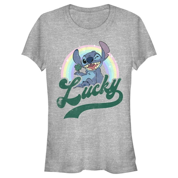 Junior's Lilo & Stitch Distressed Lucky Wink Graphic Tee Athletic Heather Medium