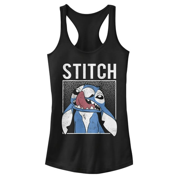 Junior's Lilo & Stitch Distressed Nose Picker  Racerback Tank Top Black Large