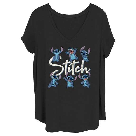 Junior's Lilo & Stitch Distressed Poses Graphic Tee Black 1X