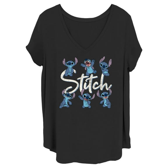 Junior's Lilo & Stitch Distressed Poses  Graphic Tee Black 3X