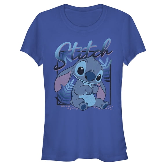 Junior's Lilo & Stitch Distressed Poster Stitch Graphic Tee Royal Blue Medium