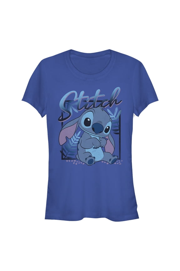 Junior's Lilo & Stitch Distressed Poster Stitch Graphic Tee Royal Blue Small