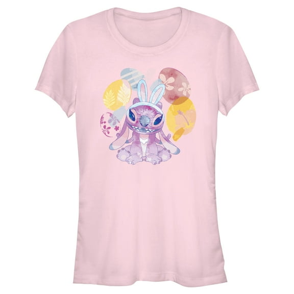 Junior's Lilo & Stitch Easter Angel Watercolor Eggs  Graphic Tee Light Pink Small