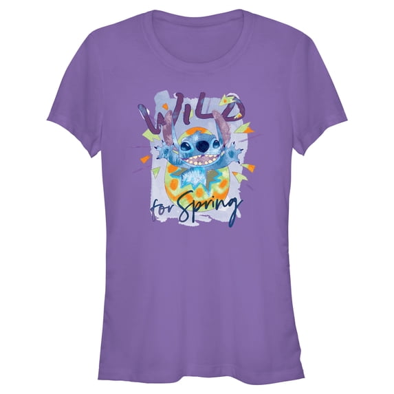 Junior's Lilo & Stitch Easter Stitch Wild for Spring Egg Graphic Tee Purple Large