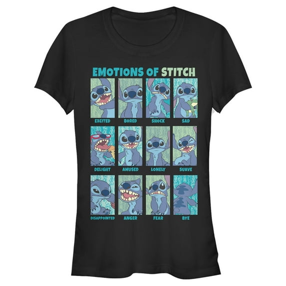 Junior's Lilo & Stitch Emotions Of Experiment 626 Graphic Tee Black Medium