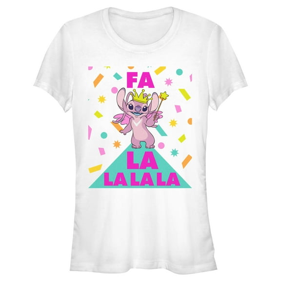 Junior's Lilo & Stitch Fa La La La Angel  Graphic Tee White Medium