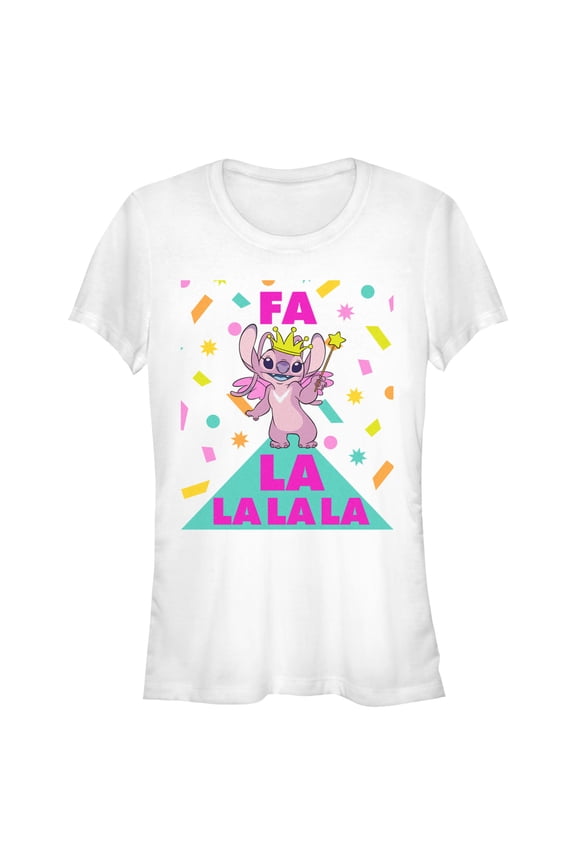 Junior's Lilo & Stitch Fa La La La Angel  Graphic Tee White X Large