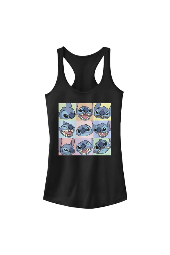 Junior's Lilo & Stitch Facial Expressions Racerback Tank Top Black 2X Large