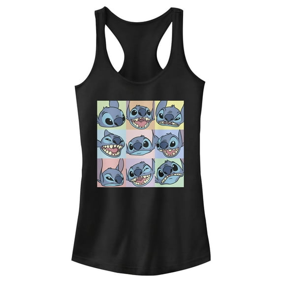 Junior's Lilo & Stitch Facial Expressions Racerback Tank Top Black Medium