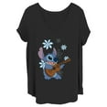 thumbnail image 1 of Junior's Lilo & Stitch Floral Ukulele Dance Graphic Tee Black 2X, 1 of 4