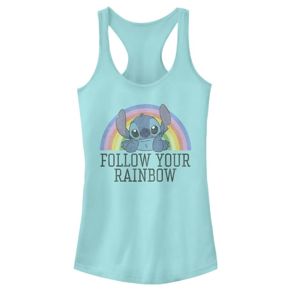 Junior's Lilo & Stitch Follow Your Rainbow Racerback Tank Top Cancun Small