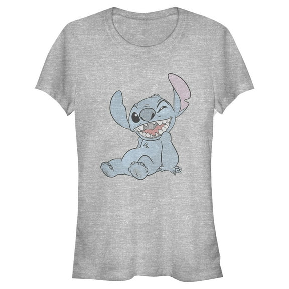 Junior's Lilo & Stitch Halftone Smile  Graphic Tee Athletic Heather Small