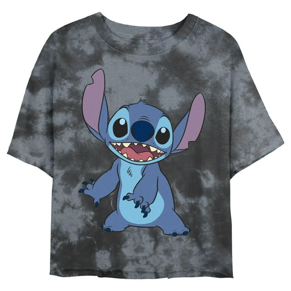 Junior's Lilo & Stitch Happy to See Me Graphic Crop T-Shirt Black/Charcoal Small