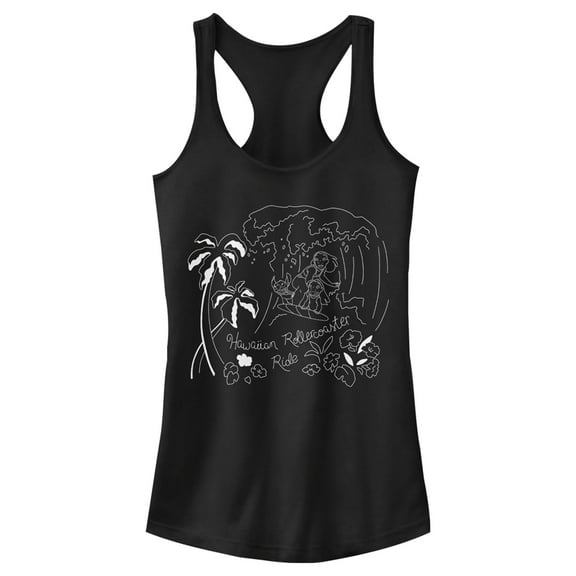 Junior's Lilo & Stitch Hawaiian Rollercoaster Ride Outline Racerback Tank Top Black X Small