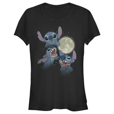 Junior's Lilo & Stitch Howling at the Moon  Graphic Tee Black Large