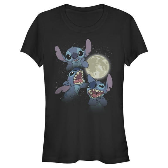 Junior's Lilo & Stitch Howling at the Moon Graphic Tee Black Medium