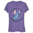 thumbnail image 1 of Junior's Lilo & Stitch I Don't Do Mornings Stitch Distressed  Graphic Tee Purple Large, 1 of 3