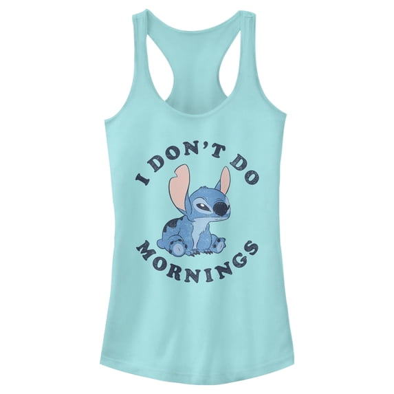 Junior's Lilo & Stitch I Don't Do Mornings Stitch Distressed Racerback Tank Top Cancun X Large