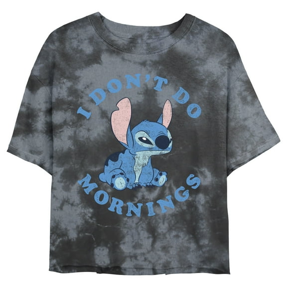 Junior's Lilo & Stitch I Don't Do Mornings Stitch Graphic Crop T-Shirt Black/Charcoal Medium