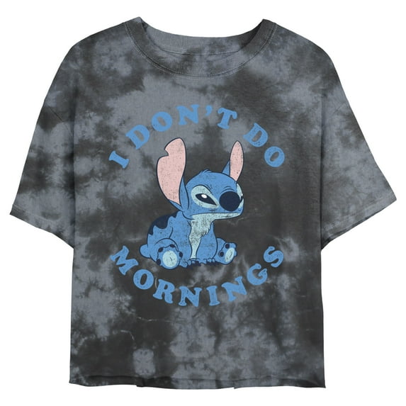Junior's Lilo & Stitch I Don't Do Mornings Stitch Graphic Crop T-Shirt Black/Charcoal X Large