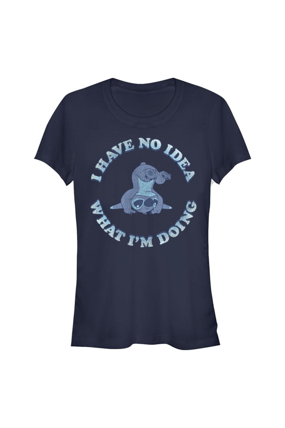 Junior's Lilo & Stitch I Have No Idea  Graphic Tee Navy Blue Large