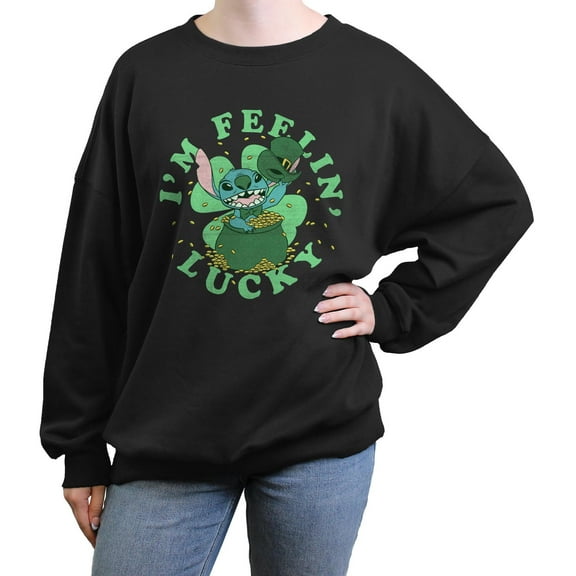 Junior's Lilo & Stitch I'm Feelin' Lucky  Sweatshirt